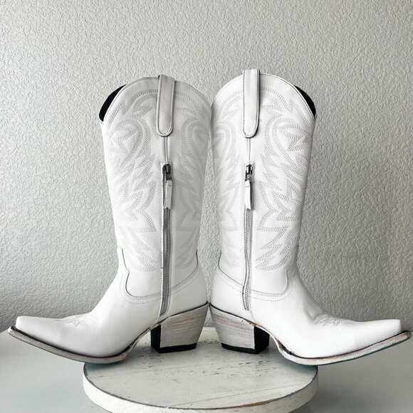Lane Smokeshow Womens Cowboy Boots 5 White Leather Western Cowgirl Mid Calf Tall - Picture 7 of 11